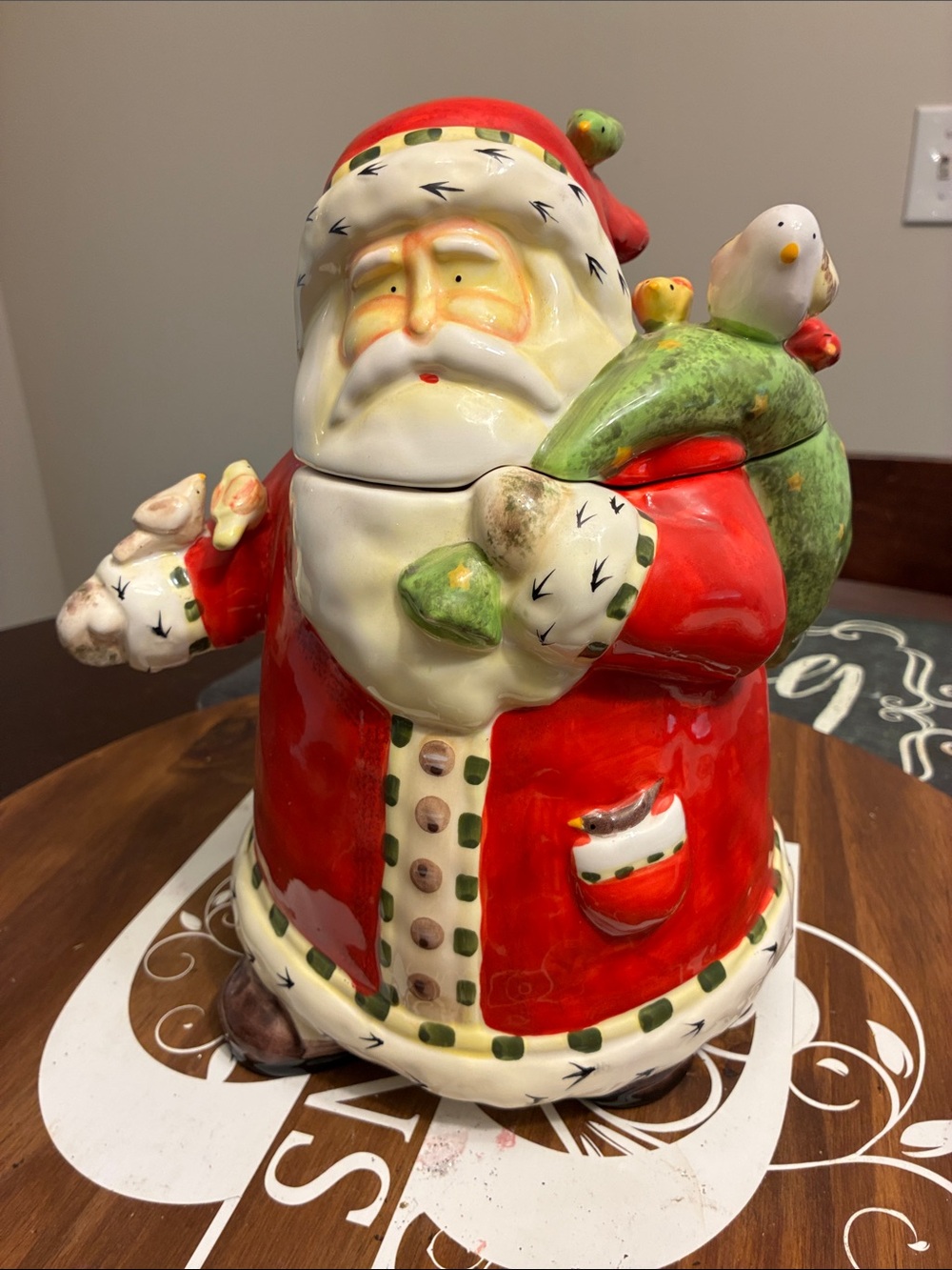Gibson Festive Ceramic Santa Cookie Jar - Red and Green
